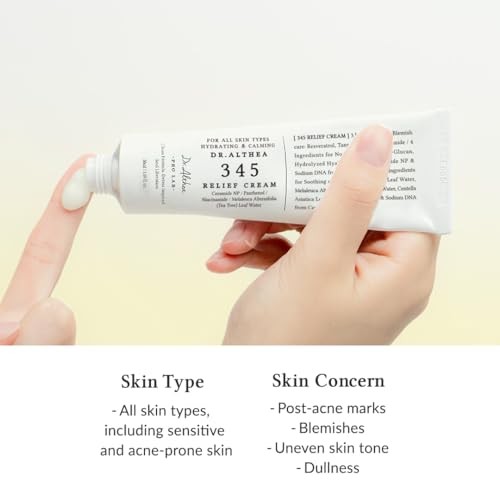 Dr.Althea 345 Relief Cream | Moisturizer for Soothing Recovery and Blemish Care with Tea Tree Leaf Water & Niacinamide | Korean Vegan Skin Care for Al